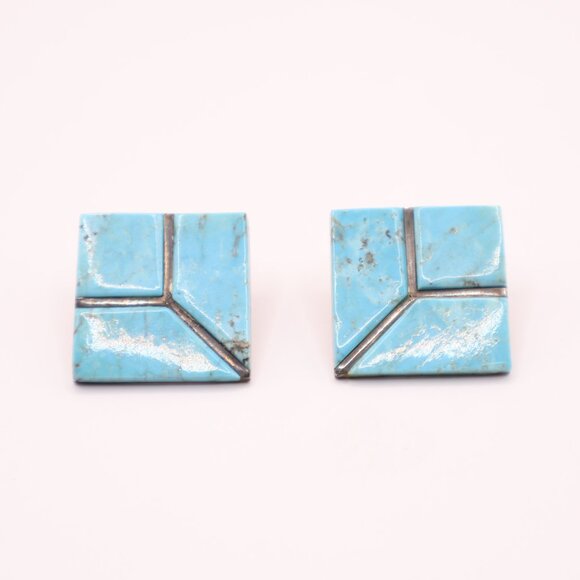 Vintage Navajo Turquoise & Sterling Silver Earrings - Picture 3 of 5